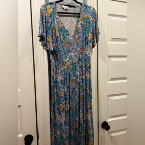 LOFT Blue Floral Maxi Dress